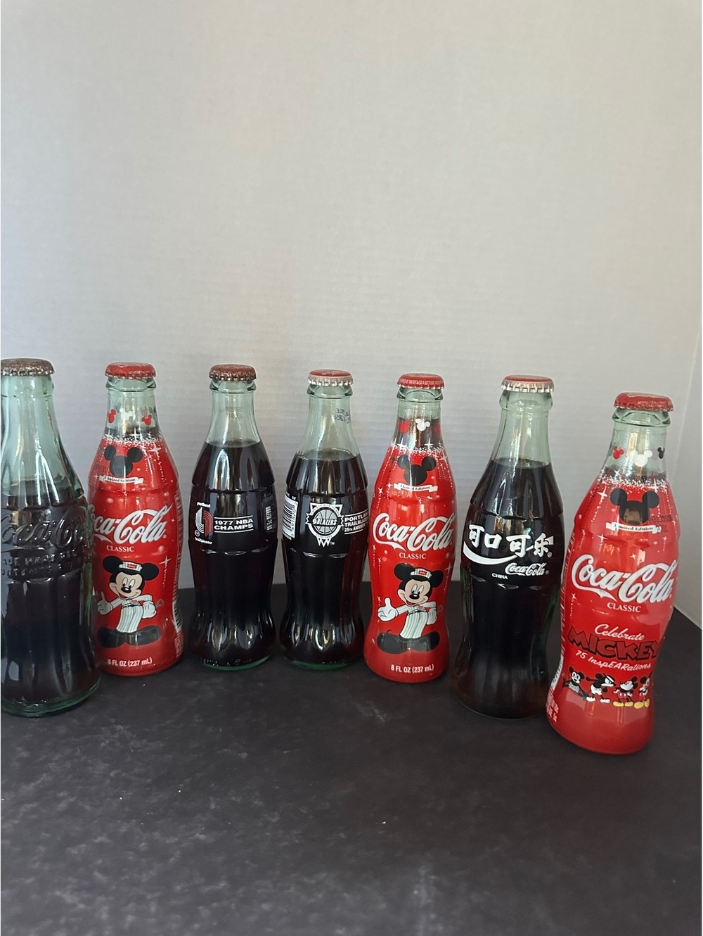 7 Vintage Coca-Cola Bottles Mickey Mouse Portland Trail Blazers China Sealed